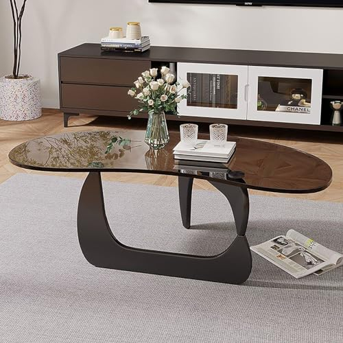 REBOTZ Table Basse de Salon, Meubles de Salon en Verre, 100/120 x 50 x 37 cm, Table Basse Triangulaire en Verre pour Salon, Table Basse en Verre Transparent avec Base en Bois Massif (Color : B, Size