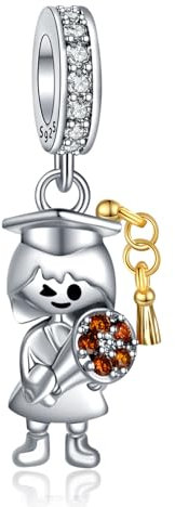 RMMY Charm Bachelor Cap Graduation Girl Bouquet Charm Anhänger für Armband Halskette Muttertag Geschenk für Frauen 925 Sterling Silber Beads with Zirkonia Schmuck