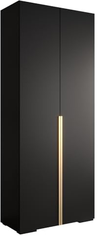 MEBLE KRYSPOL Inova 1 Moderner Schrank mit Regalen und Stange - Aufbewahrungsschrank für Schlafzimmer, Wohnzimmer - 236,7x100x47 cm - KGoldpusfarbe Schwarz - Frontfarbe Schwarz - Grifffarbe Gold