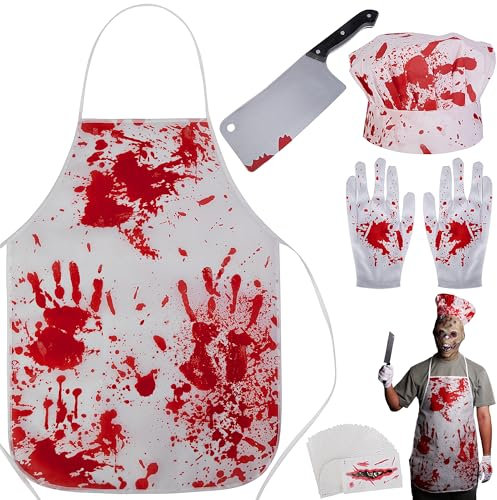 Purple Star Adult Male Butcher Costume - Horror Bloody Apron, Gloves, Headband, Knife, Stickers for Halloween Party Prop