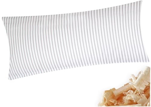 Heubergshop Zirbenkissen 40x80cm - Gefüllt mit Zirben - Grau Weiß gestreift - Kissen mit Zirbenflocken/Zirbenspäne, Reißverschluss (Zirbe-KY-Streifen-40x80)