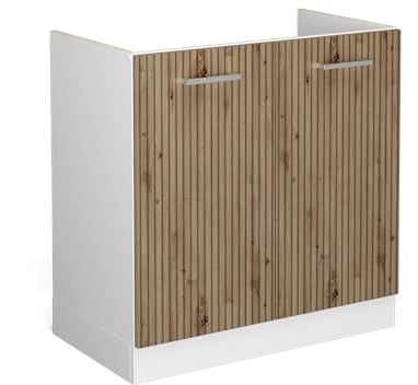 Vicco Spülenunterschrank R-Line, Küchenunterschrank für die Spüle, Artisan-Eiche/Weiß, 80 cm, AP Marmor