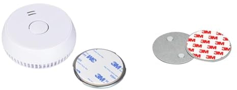 UNITEC Rauchwarnmelder mit Magnethalterung & Magnethalterung für Rauchmelder, Feuermelder, Rauchwarnmelder, rund, 70 mm Durchmesser, extrem starker Magnet, Montage ohne Werkzeug