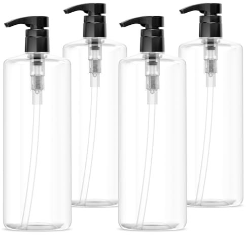 Bar5F PETE1 Lot de 4 flacons vides pour shampooing avec pompe Sans BPA Transparent