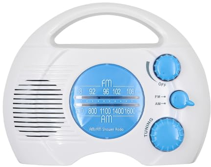 ANCLLO Duschradio, Mini Tragbares AM FM Hängendes Kabelloses Duschradio, Wasserdichtes Batteriebetriebenes Radio Eingebauter Lautsprecher Audio für Zuhause, Strand, Whirlpool, Badezimmer, Outdoor