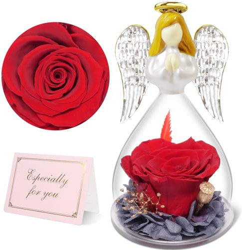 Yamonic Ewige Rose Engel Geschenke für Frauen Weihnachten,Ewige Rose Engel Figur Geschenke für Mama,Oma Geschenk Weihnachten,Ewige Rose im Glas Schutzengel Weihnachten, Geburtstagsgeschenk für Frauen