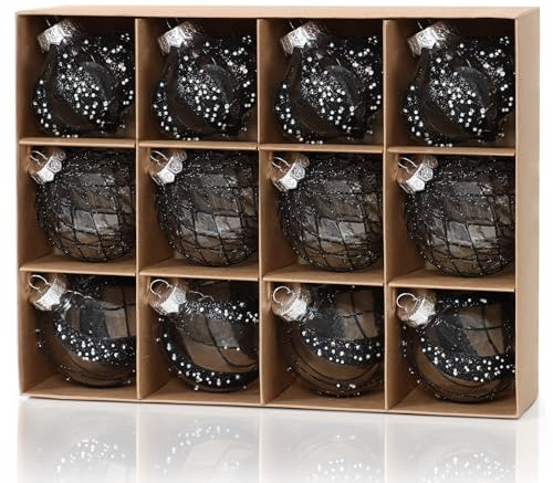 DEMIUKO 12 Pezzi Palline di Natala Nero Palline per l'Albero 8CM Grande Bagattelle per Alberi Antisfondamento Decorazioni Albero di Natale per Feste di Matrimoni Addobbi di Natale