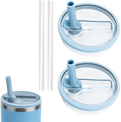 FIDWALL 2 Stück Auslaufsicherer Wasserflaschendeckel als Ersatz für 40-Unzen-Becher,mit 2 Stück Strohhalm,Aufklappbarem Strohhalmdeckel,Wiederverwendbar und Einfach zu Trinken (Blau)
