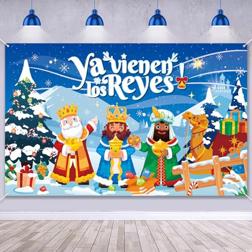 Qpout Ya vienen los Reyes Pancarta decoracion reyes magos feliz navidad Pared Decoración reyes magos interior exterior navidad reyes magos colgar balcon Reyes Magos 73x43''