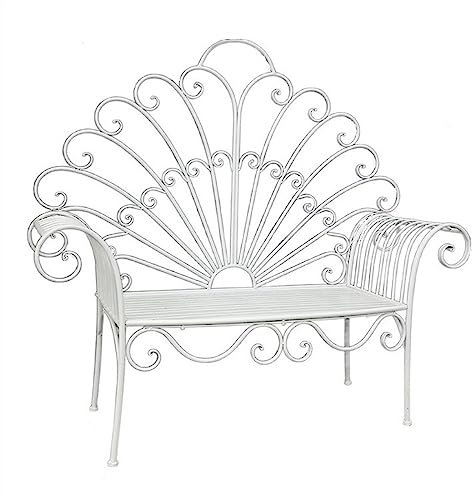 European Style Peacock Shaped Cast Iron Garden Bench White Outdoor Decorative Leisure Chair