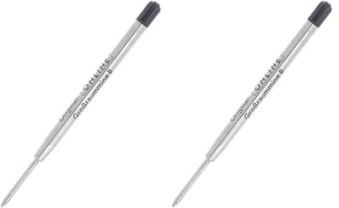 Online kompatible Parker Kugelschreiber Ersatzmine, Internationale Standard Großraum Mine, Strichstärke B (breit), dokumentenecht, wasserfest, 1 Stück, Kugelschreibermine in schwarz (Packung mit 2)
