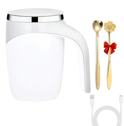 Magnetic Stirring Coffee Mug - USB Rechargeable Stirring Mug | Automatic Coffee Blender Cup | Stainless Steel Stirring Cup | Automatic 2 Stir Spoon, Waterproof Coffee Stirrer Mug for Coffee, Milk