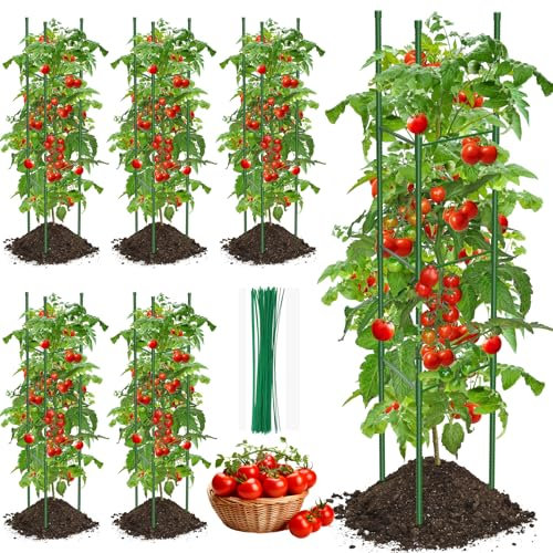 Tuteur Tomate, 6pcs Cage à Tomates Support 130cm Treillis Plante Grimpante Exterieur Obélisque Treillis pour Jardin, Piquets de Support pour Plantes Frimpantes, Légumes et Fleurs