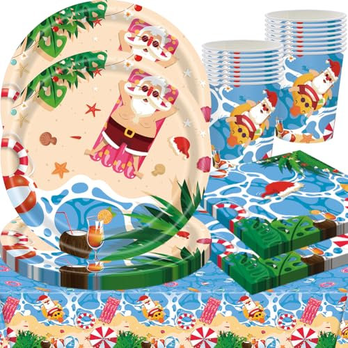 Juego de Vajilla para Fiesta Hawaiana, 61 Paquetes de Decoración de Fiesta Tropical Luau Hawaiana, Juego de Cubiertos para fiesta de hoja de palma de verano, platos, tazas, sirve para 20 invitado