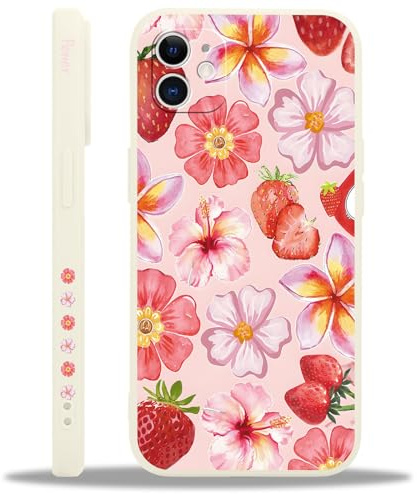 Yoedge Handyhülle für iPhone 11 Hülle, Aesthetic Hibiskus Blumen Sommer Pink Muster Niedlich Design Mädchen Frauen Cover, Silikon Case Kratzfest Schutzhülle für iPhone11 6,1, Erdbeere Summer