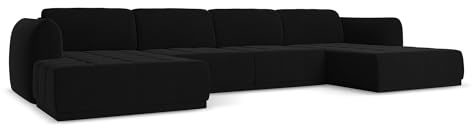 Hoku 4-Sitzer Ecksofa U-Form in Schwarz - XXL Wohnlandschaft aus Samt, modulares Sofa für Wohnzimmer, Japandi & Skandi Stil, Oeko-Tex 370x170x74 cm, bis 550 kg belastbar