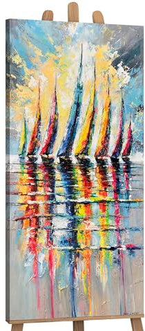 YS-Art Landschaftsbilder Bunt Acryl Gemälde auf Leinwand Bilder malen handgemalt Wandbild Wohnzimmer modernes Wohndekor echtes Kunstwerk 115x50 cm