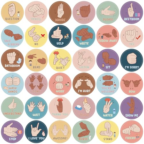Adecortalk 36 Pcs Boho Classroom Hand Signals Posters for Teachers Students Visual Cues Seat Signals Decor School Gesture Language Teaching Cards for Kids Boys Girls Toddlers Deaf Beginners