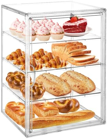 BONJUME Organizer Per Pasticceria, 4 Ripiani Contenitore In Acrilico Con Anta Magnetica Regolabile Di Grande Capacità Trasparente Per Il Pane Da Cucina Per Pane Fatto In Casa Toast E Bagel