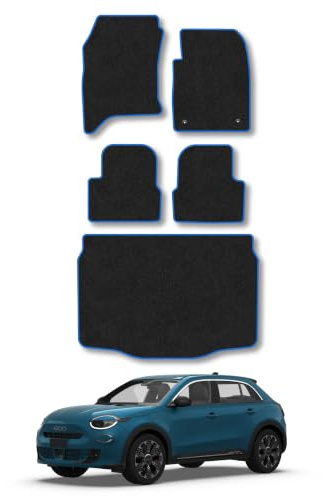 Fiat 600 (2023+) Carpet Car Mats | Blue Edge Trim Tailored Fit Floor Mats Full Coverage Protection Accessories Easy Clean Anti Slip Made in the UK