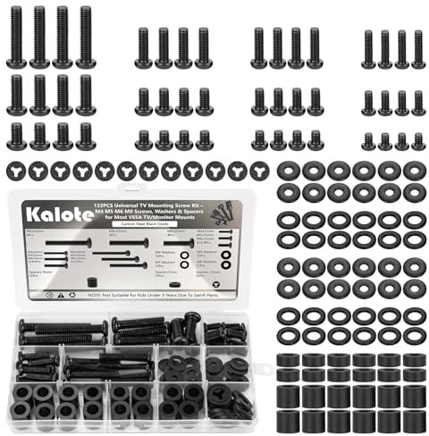 Kalote 132 Pcs TV Mount Screws, M4 M5 M6 M8 Bolt Spacer Gasket Kit