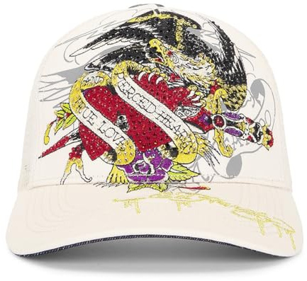 ED Hardy Trucker-Mütze, Strass-Adler, elfenbeinfarben, Einheitsgröße