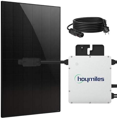 SUNNIVA® 460W Balkonkraftwerk BIFAZIAL FULLBLACK komplett Steckdose HOYMILES 400 Watt Wechselrichter, PV Solaranlage Komplettset, 1x 460W N-Type Glas-Glas Bifacial Solarmodule, 5m Kabel