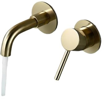 YACODLUL Basin Faucet Bathroom Mixer Sink Tap Wall Mounted Brass Matt With Single Handle Hot Cold Water Set(Polish Gold-150)