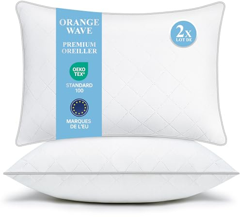 Kopfkissen 50x70 2er Set Kissen Hotelqualität Bettkissen Mikrofaser OekoTex | Orange Wave Premium Kissen Waschbar Komfort Ergonomisches Schlafkissen Pillow für Seitenschläfer Rückenschläfer Bauchschläfer