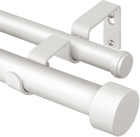 KAMANINA Weiß Gardinenstange 2 Läufig 90-182 cm, 25 mm Ausziehbar Gardinenstangen, Vorhangstange Doppelläufig mit Einfachen Endkappen für Fenster