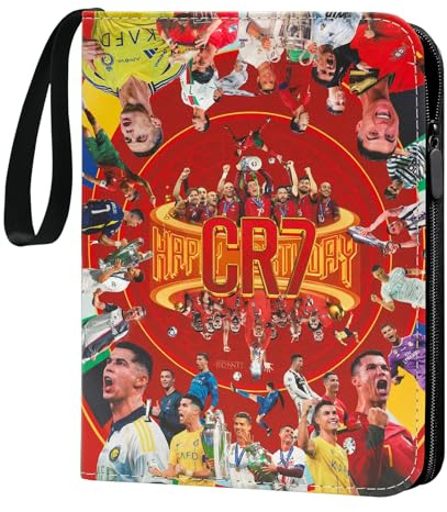 Oirigaga Fussball Sammelkarten Album mit 4 Taschen 50 Hüllen und Reißverschluss Tragegriff für 400 Karten, Fußball Karten Sammelalbum Sammelmappe Sammelheft Sammelbuch, Wasserdicht PU-Leder Ordner