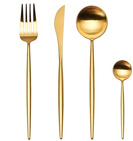 LEKOCH Bunte 4-teilig 18/10 Edelstahl Besteck Set für 1 (Gold)