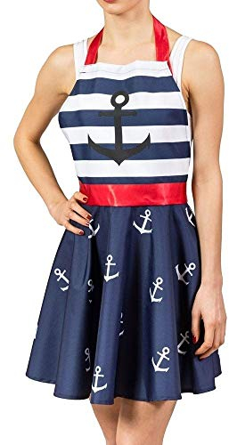 Rockabilly Kleid Kochschürze mit Anker-Motiv - 1950er Kleid Küchenschürze