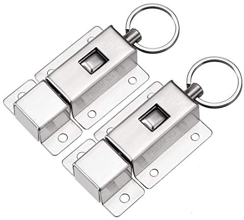 sourcing map Door Barrel Bolt, Stainless Steel 304 Ring-Pull Spring Loaded Auto Sliding Lock, 2 Pcs