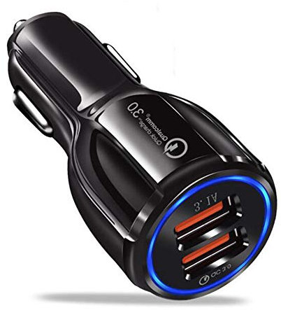 Cadorabo KFZ Ladegerät in Glanz SCHWARZ - 2-Port Dual USB Ladeadapter 3.0 Quick Charge mit 2 Anschlüssen - Universal Auto Schnellladegerät für Smartphones, Tablets, Navi etc.