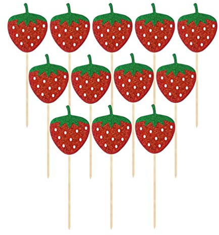PRETYZOOM Erdbeer Cake Topper 12 Stück Mit Bambusstäben Und Punktkleber Umweltfreundliche Kuchendekoration Für Geburtstagsparty Dessert Obstpickel