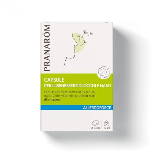 PRANAROM - Allergoforce - Cápsulas Confort Ojos y Nariz - Con Aceites Esenciales 100% Naturales que Incluyen el de Manzanilla Alemana - 30 cápsulas