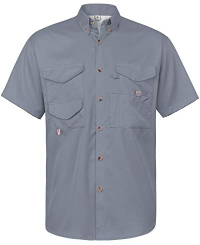 Alimens & Gentle Short Sleeve Fishing Shirt Wicking Fabric Sun Protection Casual Button Down Shirts Grey