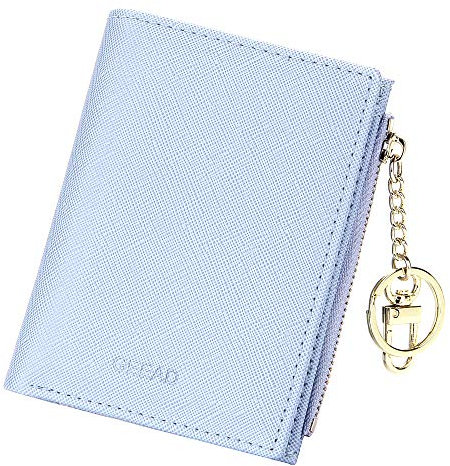 GEEAD Petit Portefeuille pour Femme à Deux Volets Fin avec Fermeture éclair, Porte-Carte d'identité, B – Cuir Crosshatch Bleu, Taille Unique, Portefeuille à Deux Volets