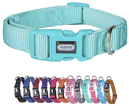 YUDOTE Adjustable Nylon Dog Collar with Soft Neoprene Padding for Medium Sized Dogs Neck 30-47cm Mint Green