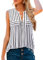 Amrto Damen Tops, Casual V-Ausschnitt Ärmellose Bluse Oberteil mit Reißverschluss, Loose Gestreift Tank Tops Longbluse mit Schwarze Streifen, Weiß L
