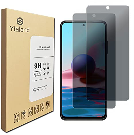 Ytaland Privacy Protector de Pantalla Compatible con para Xiaomi Redmi Note 10 / Note 10s, 【2 Pack】 Filtro de Privacidad Vidrio Templado Screen Protector, 9H Dureza, Sin Burbujas