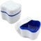 Zahnprothesendose Dritte Zähne Aufbewahrungsbox, 2 Stück Prothese Teeth Box aus PE Kunststoff, Kieferorthopädische Becher mit Hängenden Filterkorb, Doppelschicht Zahnersatz Box (Weiß/Blau)