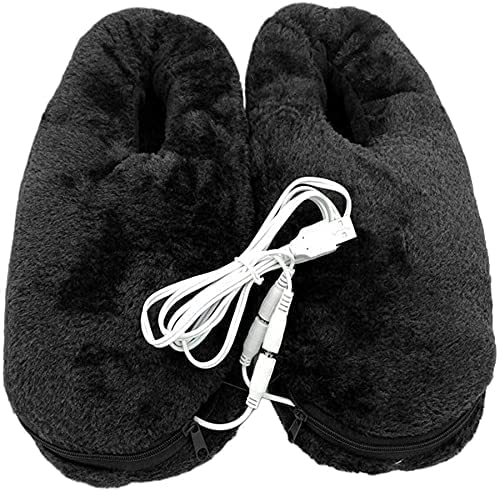 YJZQ USB-Schuhe, Fußwärmer, Fußwärmer, Hausschuhe, Plüschstiefel, Schutz für Füße, Komfort, für Winter, Büro, Raummassage, M, Schwarz