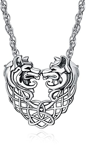 TANGPOET wolf Halskette Anhänger Keltischer 925 Sterling Silber Schmuck für Männer Frauen