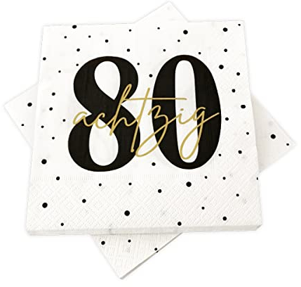 20 Servietten zum 80. Geburtstag 33x33 cm - weiß schwarz gold