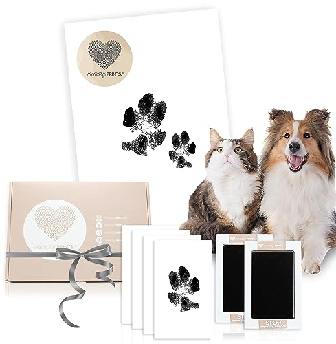 memoryPRINTS.® Pfotenabdruck-Set Hund und Katze | Tintenfreie Pfoten | Geschenk Haustier Besitzer | 2X Stempelkissen M Abdruck ohne Kontakt