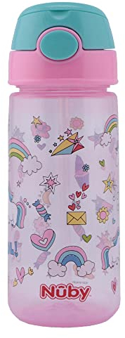 Nûby - Gobelet push Cup à paille souple - Rose - 540 ml - 3 ans +