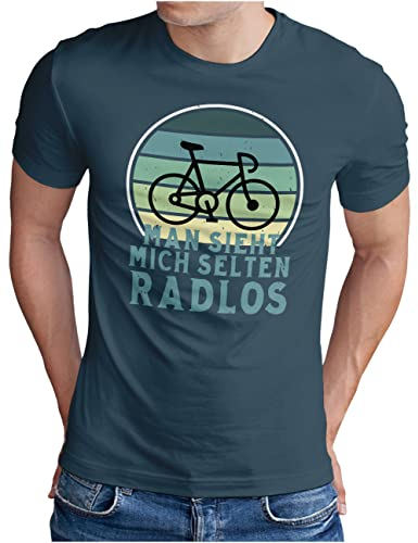 OM3® Lustiges Fahrrad T-Shirt mit Spruch - Herren - Man Sieht Mich selten Rad - los (ratlos) Biking Radfahrer - Denim, M