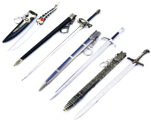 Etedsded Game of Throne Arya Stark Needle Jon Snow Longclaw Jaime Lannister Valyrian Steel Dagger Sword Metal Weapon Model Action Figure Arts Toys Collection Keychain Gift (4PCS)
